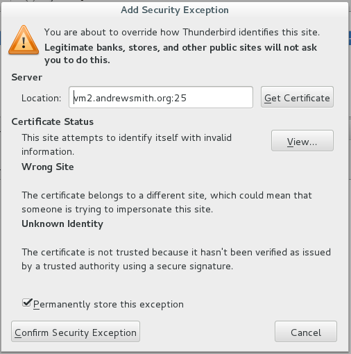 SMTP Certificate Warning