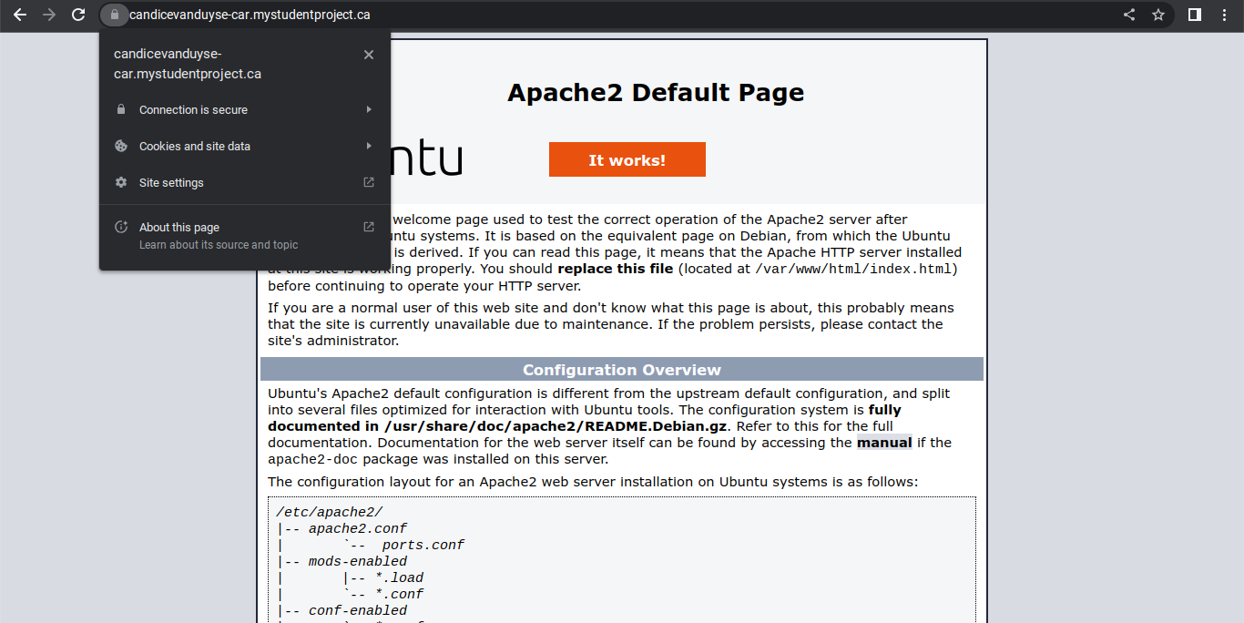Website showing FQDN and HTTPS