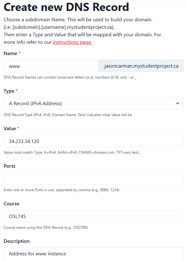 Creating an address record
