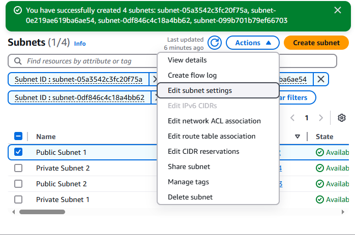 Edit subnet settings