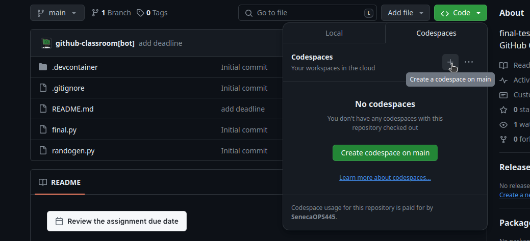 Start a codespace