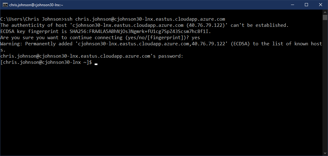 Image: Windows Command Prompt - SSH Login to Ubuntu