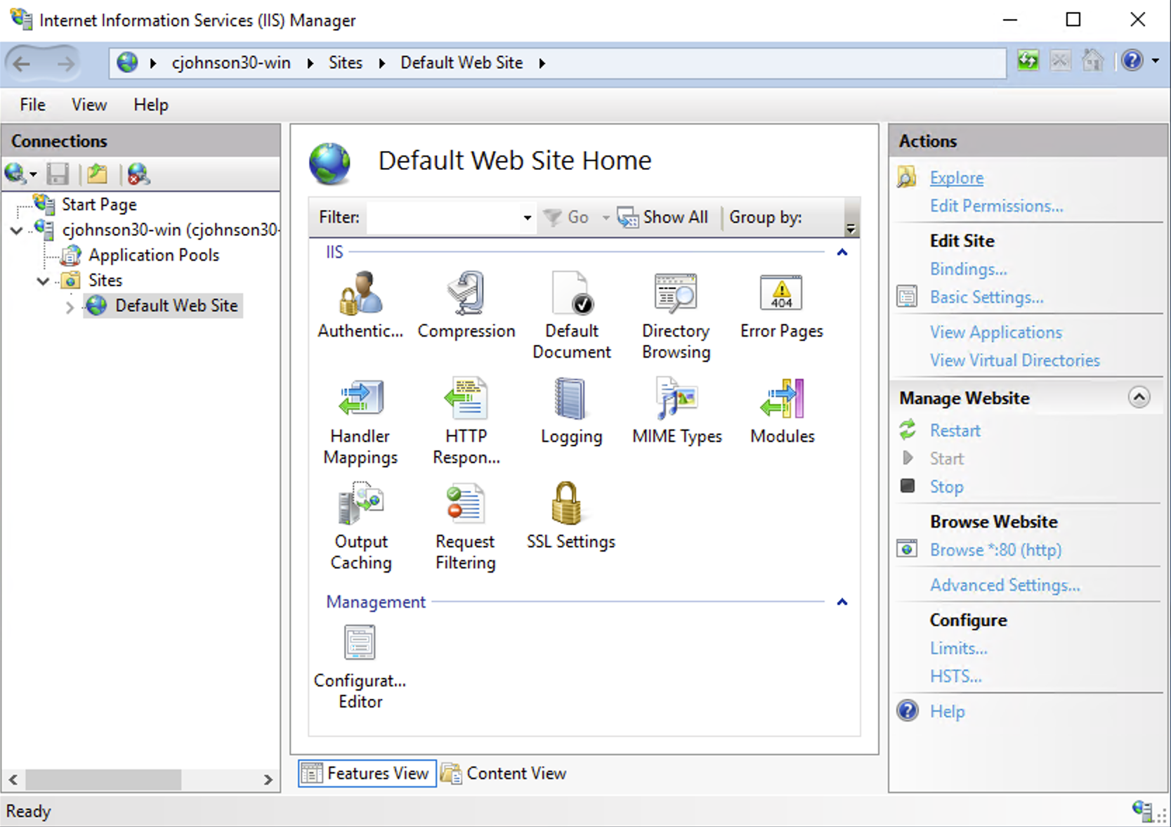 Image: IIS Explore Dialog