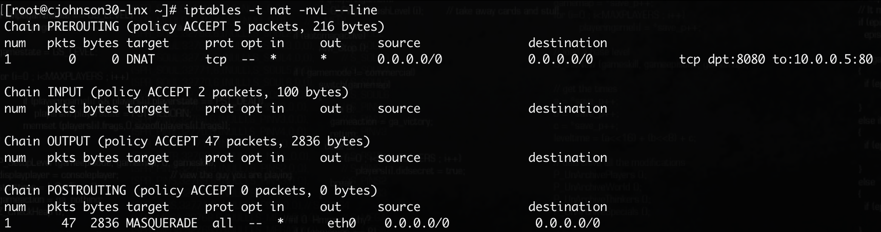 Image: Confirming NAT tables with port forwarding