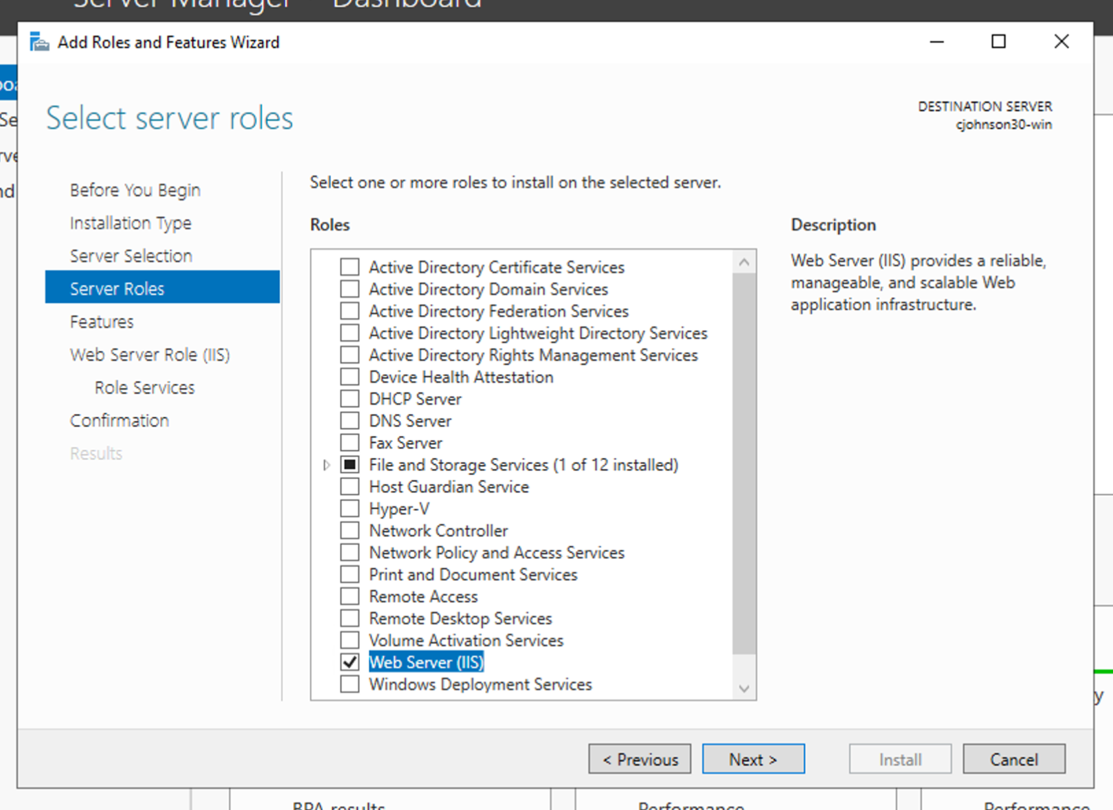 Image: Server Manager - IIS Role Selection