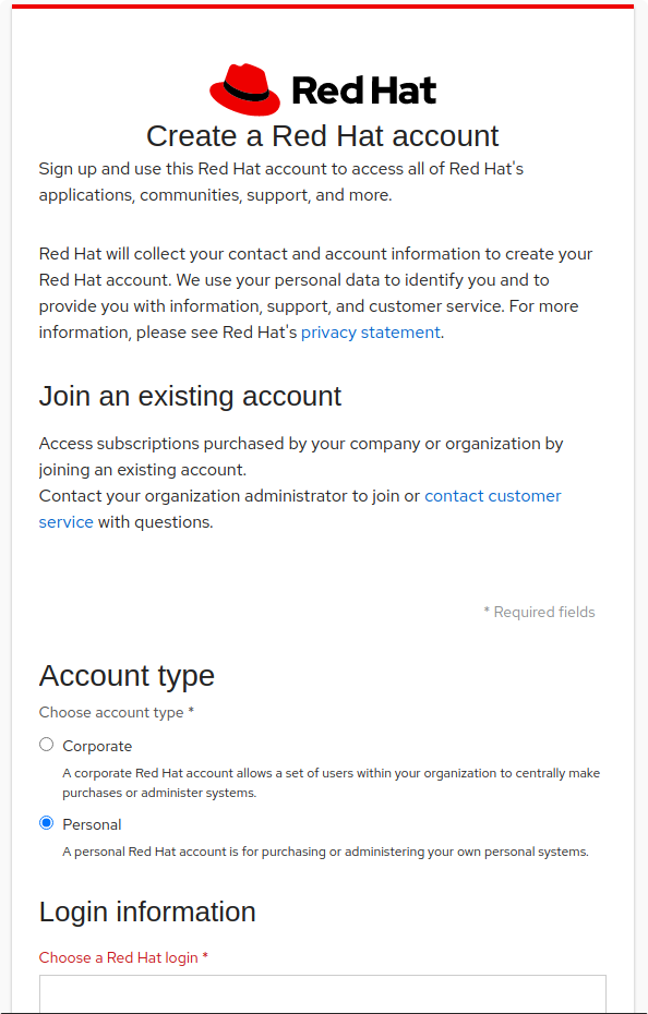 Red Hat Create Account