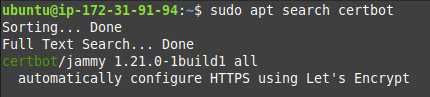 Confirming certbot is available to install with apt