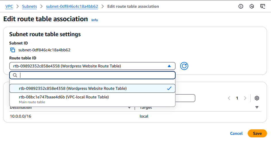 Route table association