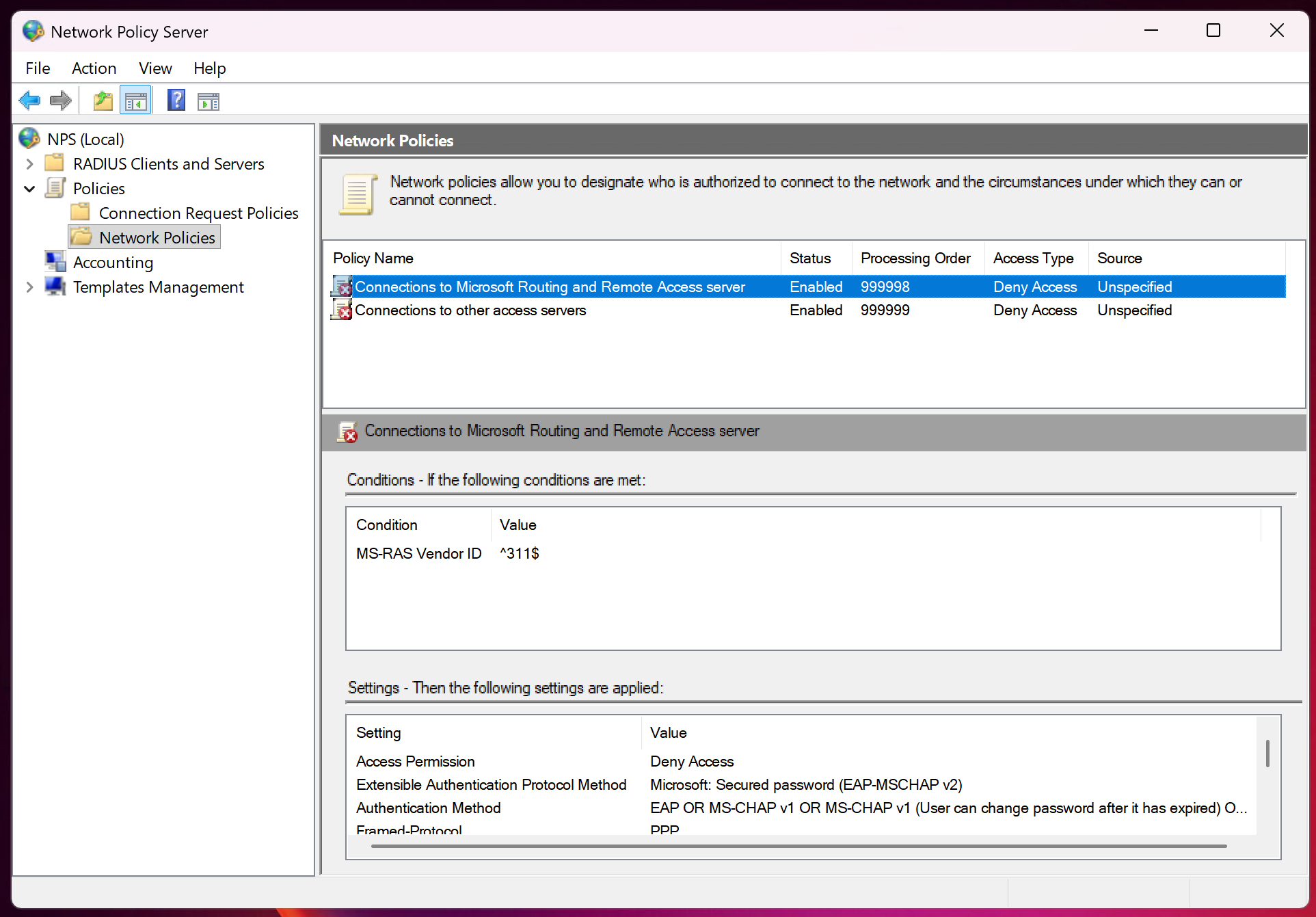Fig 8. CNetwork Policy Server application with the correct profile selected to edit.