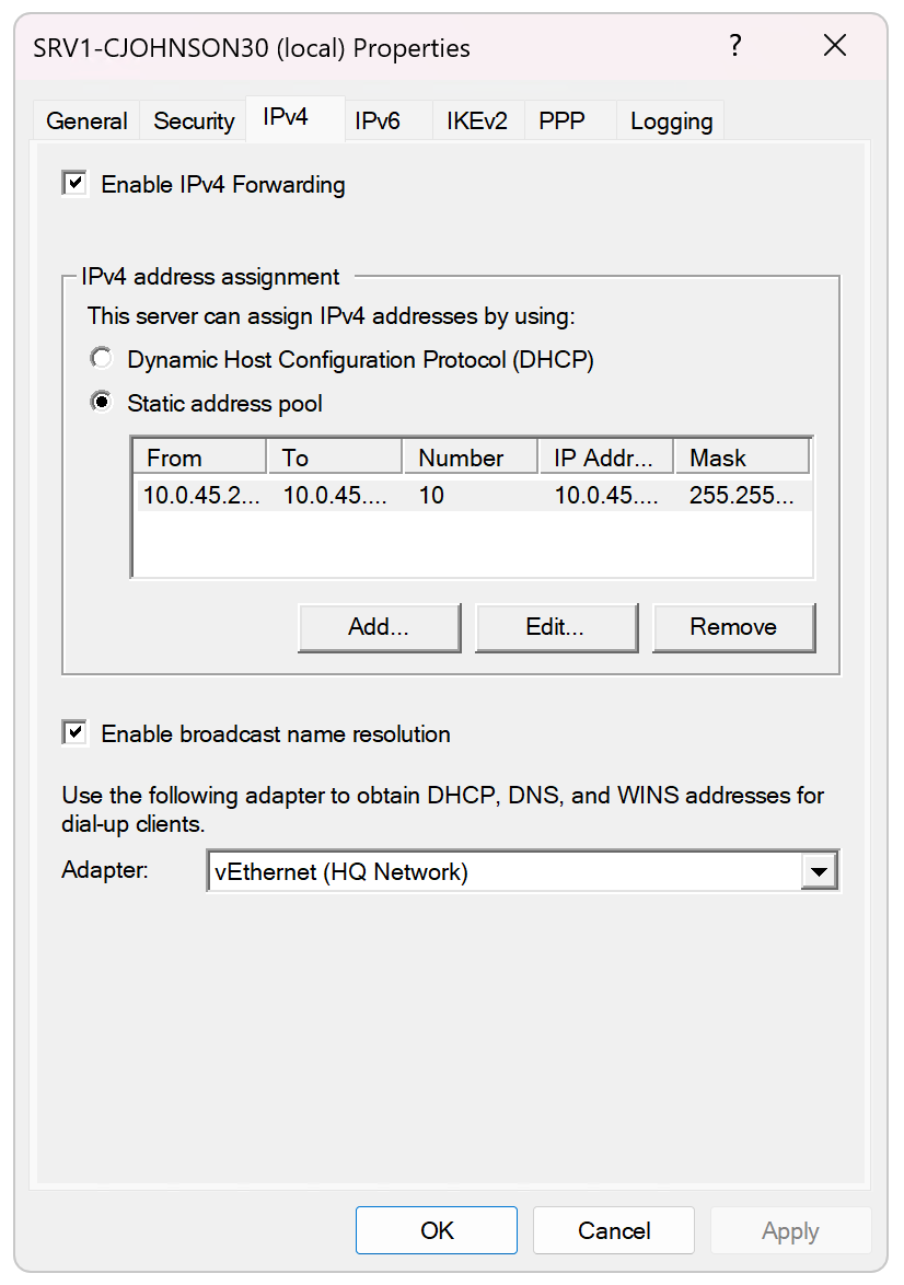 Fig 4. Completed IPv4 tab.