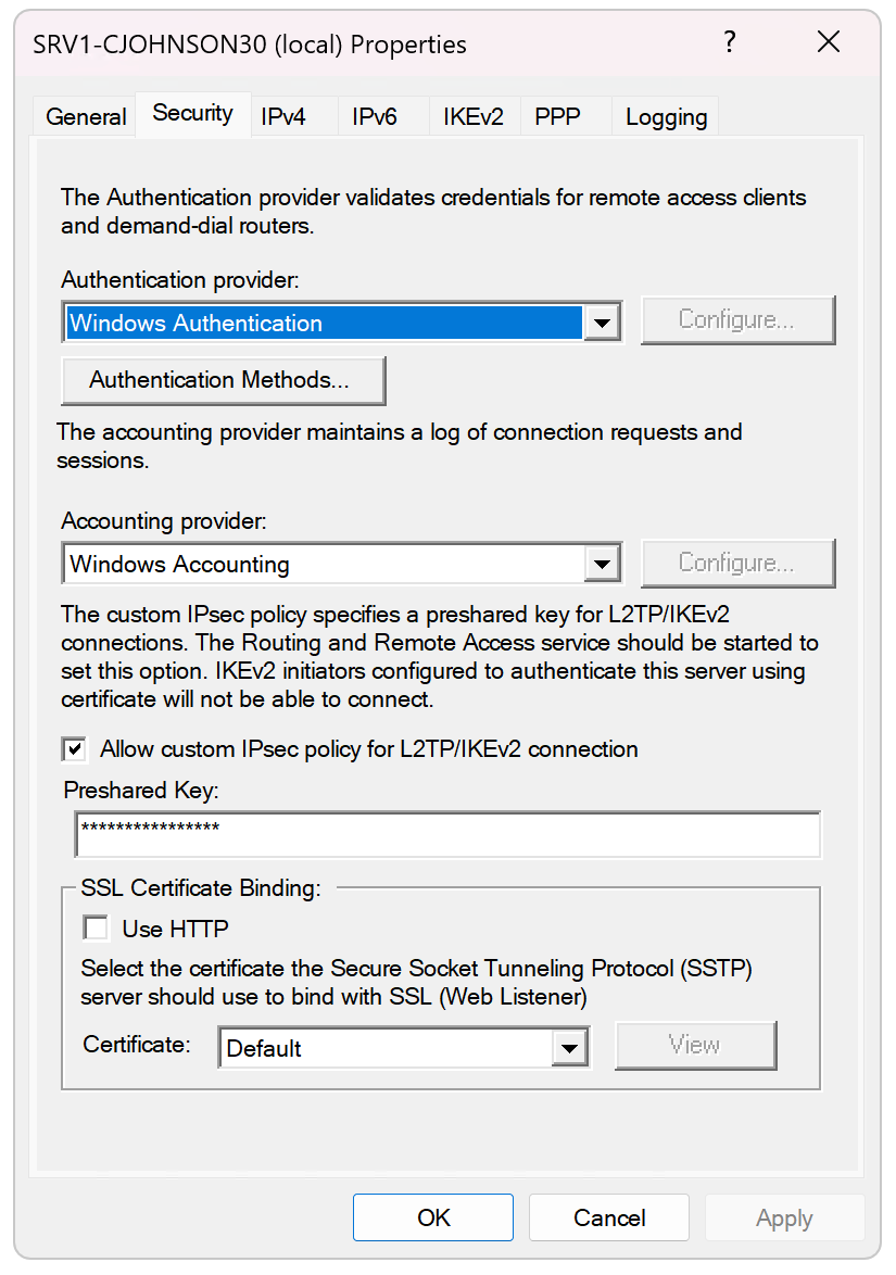 Fig 6. Example of an entered Preshared Key value.