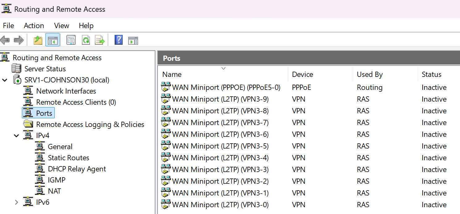 Fig 7. Completed L2TP ports listing.