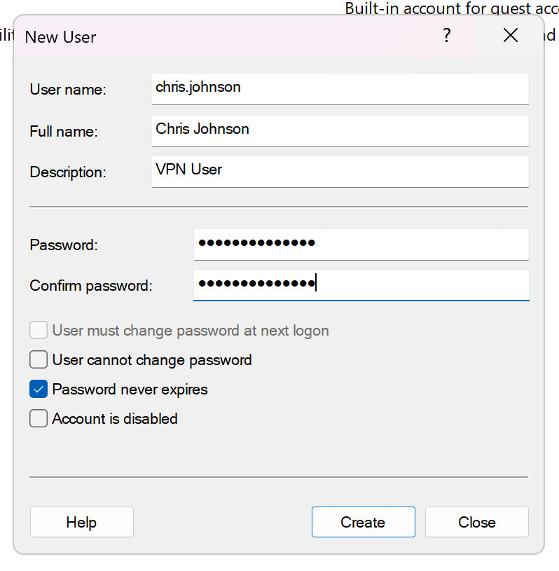 Fig 11. New User Dialog Box - Filled Out.
