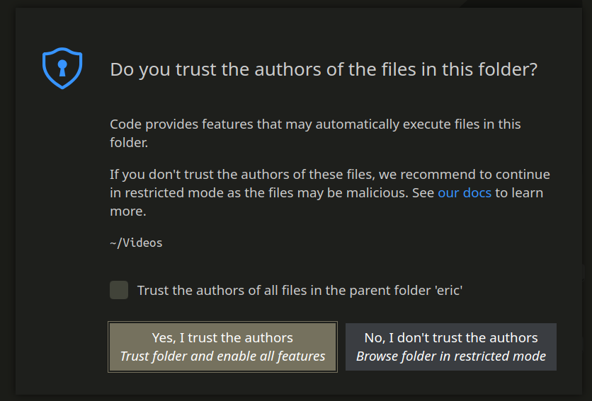 A restricted mode dialog
