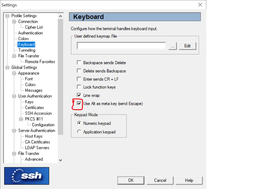 To make alt-f key work, select Edit -&gt; Settings -&gt; Keyboard, and select the checkbox Use ALT as Meta key (and Escape).
