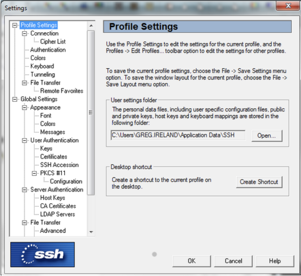 SSH Settings Dialog Box